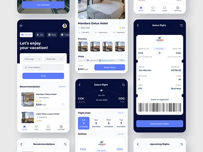 Mobile app - Flight & Hotel Booking app design book online booked booking app booking service clean ui find hotel flight flight booking hotel hotel booking interface ios app minimal minimal ui mobile design mobile ui popular design ui design ux design
