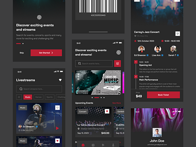 EyVent - Event Mobile App barcode clean concert design event flat logo music onboarding payment profile receipt schedule ui ui mobile user interface ux venue