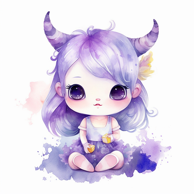 Cute Purple Baby Unicorn kids watercolor horse cartoon