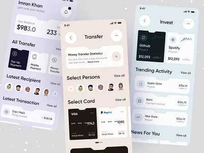 Banking App UI app bank app bank card banking credit card design finance finance app fintech fintech app ios app minimal mobile money money transfer ofspace personal finance savings transaction ui
