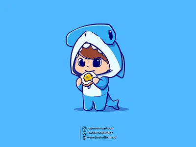 The Adorable Hammerhead Kid Cartoon Character boy branding bread cartoon costume cute design eating graphic design hammer shark happy illustration kids mascot vector