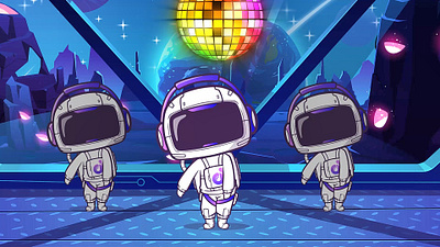 Animation "Floosh Dancing" Astronaut character animation astronaut branding cartoon cute dancing floosh dance graphic design happy illustration marketing motion graphics promotion space