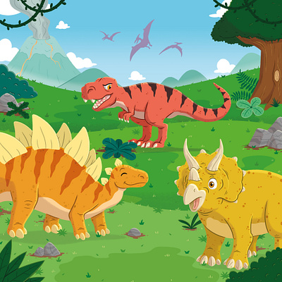 Dinosaurs being dinosaurs animation character childrens cute design dinosaurs illustration kids lit