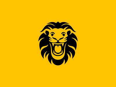 Happy Lion Logo animal branding cartoon design emblem feline happy icon identity illustration king lion logo mark mascot smile sports symbol vector yellow