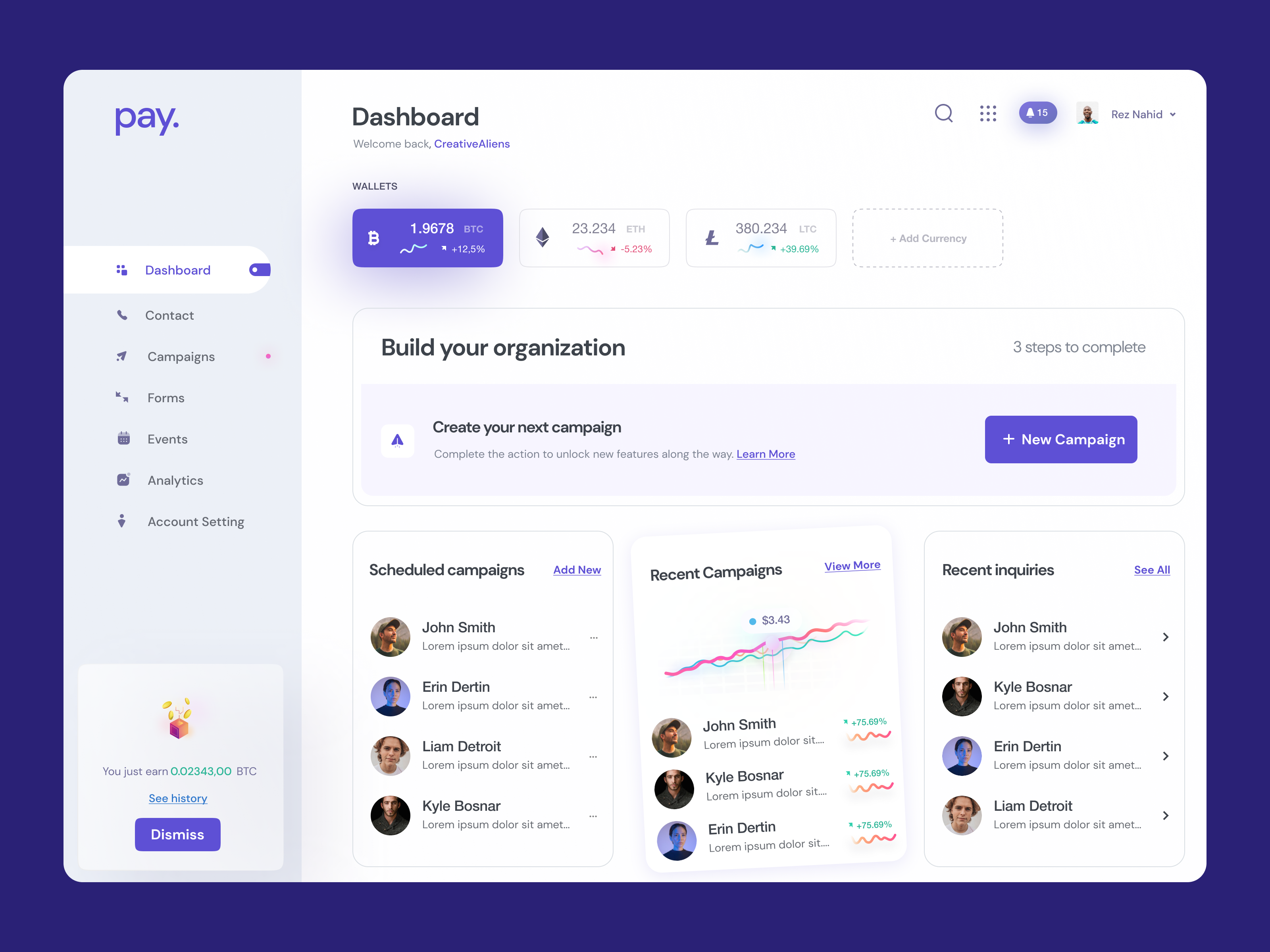 Cryptocurrency analytics campaign wallet dashboard design analysis analytics campaign content management crypto cryptocurrency dashboard design event management organization payment product project transaction uiux wallet