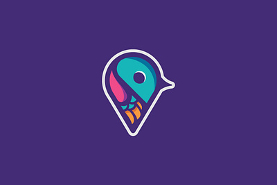 Location Pin Bird Logo app branding clean icon logo mascot
