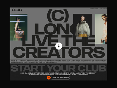 CLUB bold brand brand identity branding header scroll typography web website website design