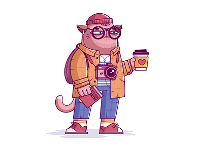 Cat cat character coffee cute funny hipster human illustration person vector vectorart