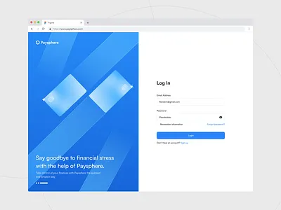 Paysphere - Log in banking banking app clean credit card financial financial app fintech fintech app forms landing landing page log in login modern money register sign in sign up web design web finance