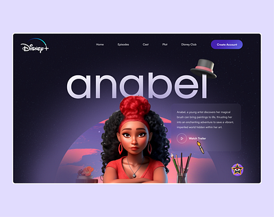 Anabel - Animated Movie Hero Concept 3d animation dailui design disney hero hero section illustration pixar ui uid ux uxui web