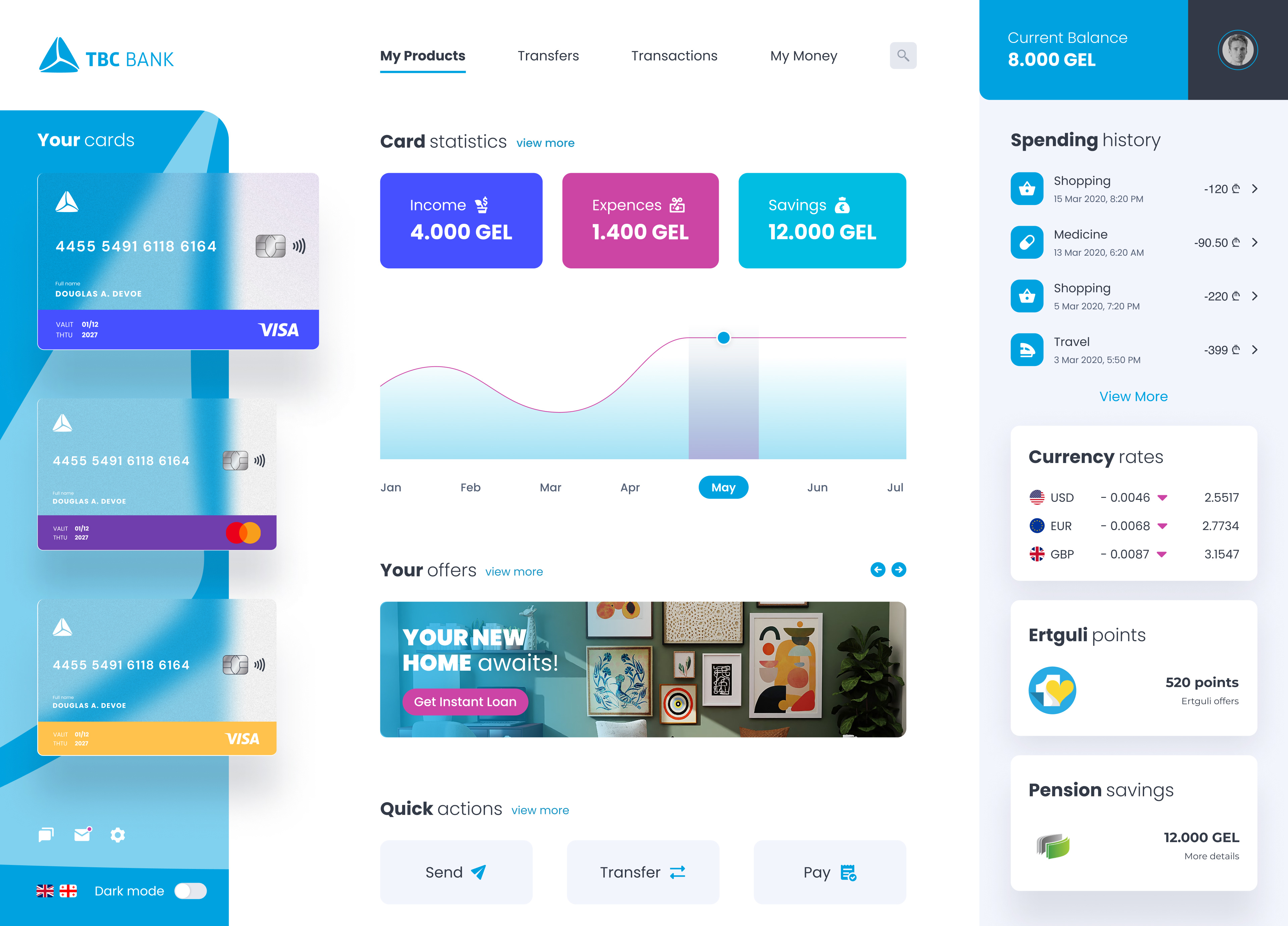 TBC Internet Bank UI concept bank banking cards finances georgia internet bank landing page mastercard tbc tbc ui tbilisi ui bank visa
