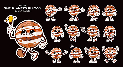 13 planet pluto characters with different emotions set брендинг