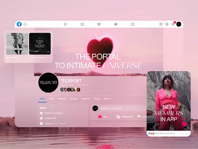 Teleport Social Media 3d assets branding cover design facebook graphic design heart identity pattern pink typography ui