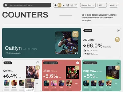 LOL Counters dashboard esports interface league of legends lol ui ux webdesign