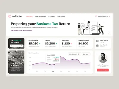 Collective – Tax Tracker Dashboard application back balance business dashboard deposit fin tech financial fintech interaction saas tax transactions ui ux web app