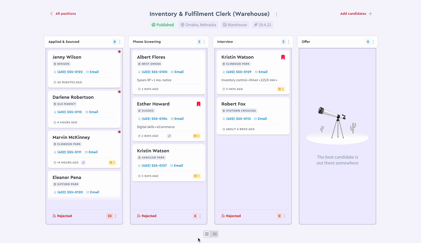 Card and list view toggle app applicants ats figma hr