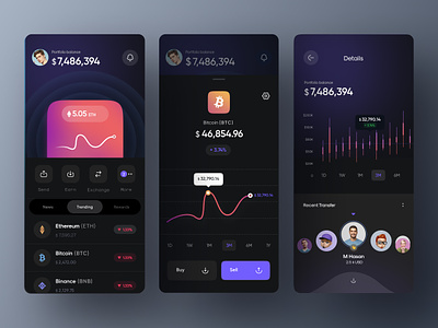 UI exploration for an exciting new Crypto app v2 banking blockchain ceypto exchange currency dark ui difi fintech app gradient graph interface minimal product design trending ui ux visual wallet