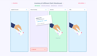 Drag and drop profile cards ats board cards design drag and drop figma hr illustration product profile ui