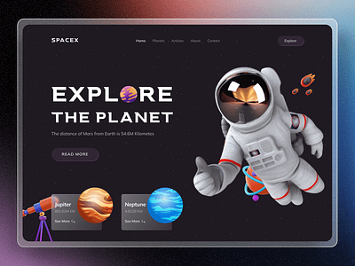 Space Landing Page 3d astranout galaxy header homepage illustration landing page mdrimel metaverse nasa planet science space spacex ui design uiux ux web design website world