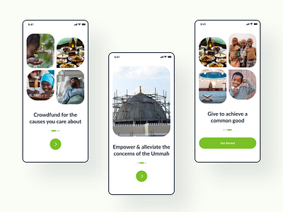 Onboarding Screens for Islamic Crowdfunding App charity crowdfunding app design donations figma islam mobile app product design ui ux