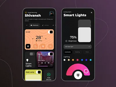 Smart Home Control App Interface ac app control app design home house lights mobile smart smart home smart home app smart home control smart light ui ui design