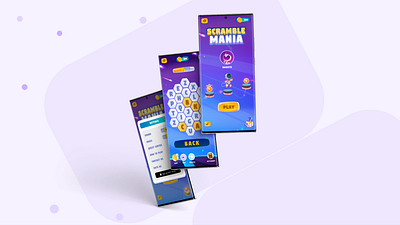 Scramble Mania (WORD PUZZLE GAME UI) 3d design game graphic design mobile product ui ux