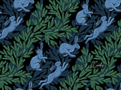 MOONLIGHT - patterns & motifs animals blue branding bunny design drawing fabric design graphic design hand drawn hare illustration modern pattern pattern design rabbit seamless pattern textile design vintage wallpaper design winter