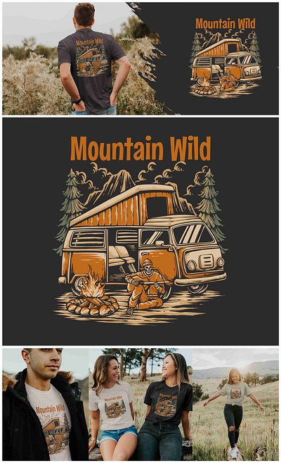 Vintage Retro Skull Camper Van Outdoor Illustration Artwork adventure beach branding cafe racer camper design graphic design illustration logo motorcycle mountain nature retro skull summer t shirt t shirt design vector