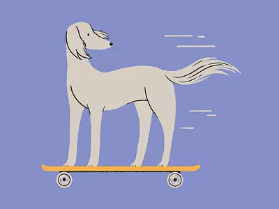 Long Boy On A Longboard borzoi design dog editorial illustration illustrator limited palette longboard skater skating
