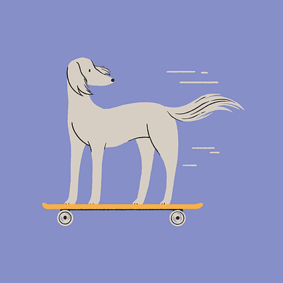 Long Boy On A Longboard borzoi design dog editorial illustration illustrator limited palette longboard skater skating
