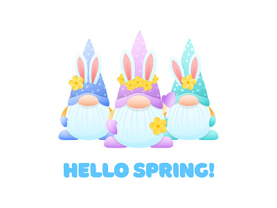 Easter greeting card with funny gnomes 2d bunny card cartoon character cute easter garden gnome greeting hello illustration spring springtime vector