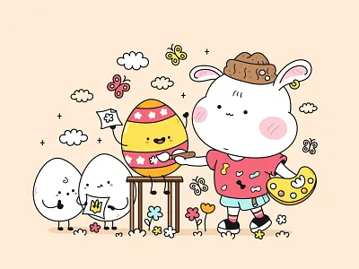 Easter Bunny art bunny card cartoon character cute easter egg eggs flower happy hipster holiday illustration kawaii kid paint painter rabbit spring