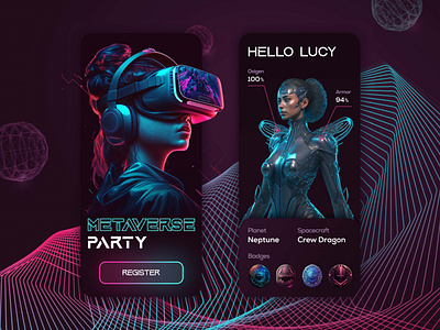 Metaverse party - Mobile app 3d augmentedreality avatar gameplay immersive interactive mobileapp mobiledesign reality ui ux virtual