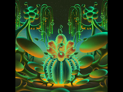 Planta Dance artwork bush cactus dribbble flora green hello hellodribbble illustration ivy music neon orange ozoyo planet plant psychedelic sci fi space tree