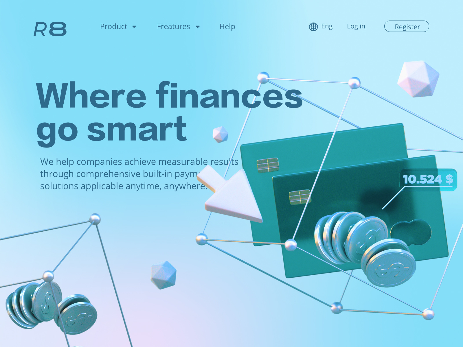 R8 | Fintech, Concept Case 3d app bank banking branding concept case creative design finance fintech gradient graphic design identity logo transfers ui