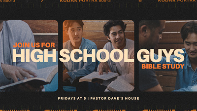 High School Guys Bible Study announcement bible camera church college design graphic design guys high school kodak light leak proclaim promedia slide small group students study vintage weekend youth