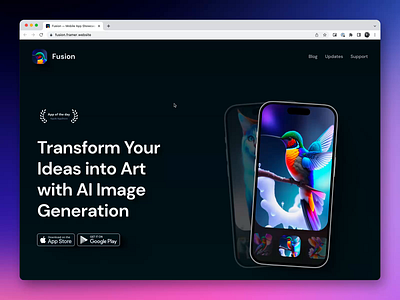 Fusion — Mobile App SaaS Website Template for Framer ai ai image blog framer phone scrolling squarespace stable diffusion template webflow website
