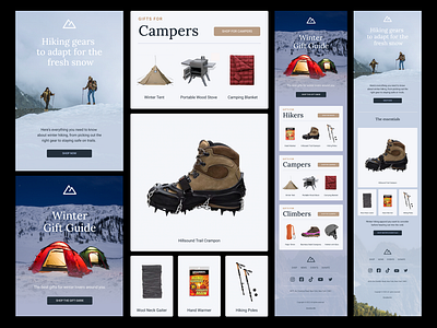 Outdoor email templates for Tabular.email blue branding design ecommerce email footer gift guide header layout logo mobile nature outdoor retail ux winter