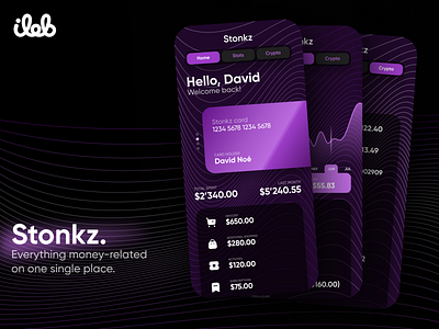 Stonkz. Finance App UI advertisement app dark ui finance mobile money purple ui