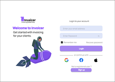 Invoicer Invoicing website Login and Signup Page branding design illustration loginpage logo signuppage typography vector