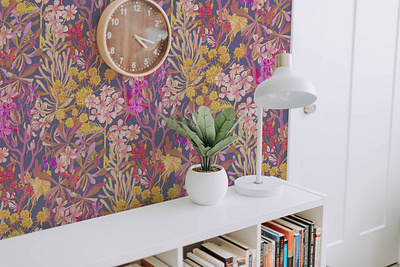 Desert Floral Wallpaper Design floral flowers illustration maximalist pattern pink surface surface design surface patter wallcovering wallpaper