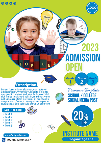 Premium PSD Educational Flyer for School Admissions and Events template back to school