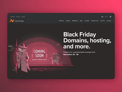 BFCM Teaser adobe illustrator bfcm black friday campaign character cyber monday dark design film noir flat graphic design homepage illustration landing page marketing namecheap neon ui vector