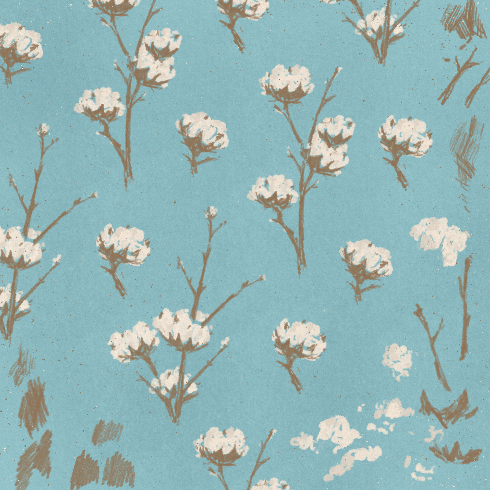 Cotton Plants cotton drawing hand drawn illustration joe horacek little mountain print shoppe pattern plants procreate shirts sketch