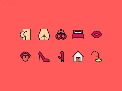 Erotic icons bed butt design dildo handcuffs icon icons illustration kiss lips minimal minimalism minimalist mouth show tongue vector