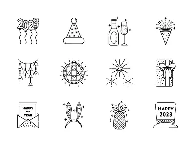 Icons in linear style adobe illustrator art design digital art graphic design holiday icon illustration line art new year simple symbol ui vector