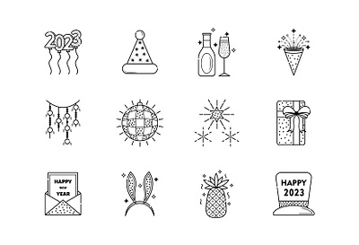 Icons in linear style adobe illustrator art design digital art graphic design holiday icon illustration line art new year simple symbol ui vector