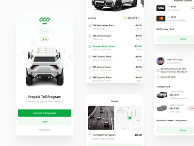 Reimagine Prepaid Toll Program app car design list login map sunpass ui vehicle