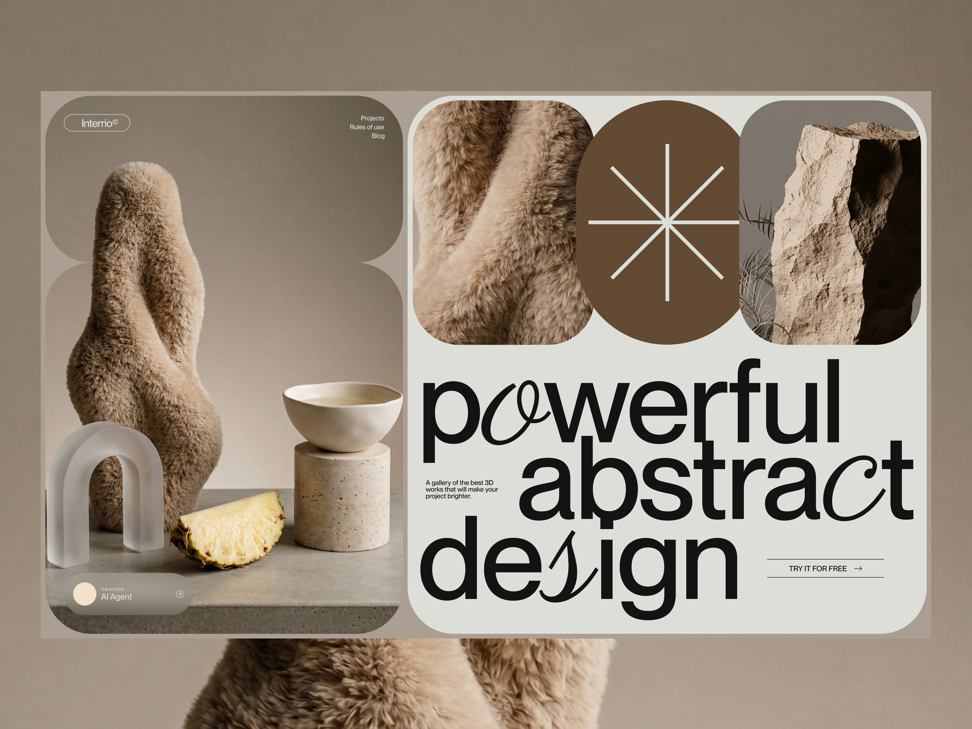 Interrio© - Landing page design 3d abstract clear green landing page tranding design web design