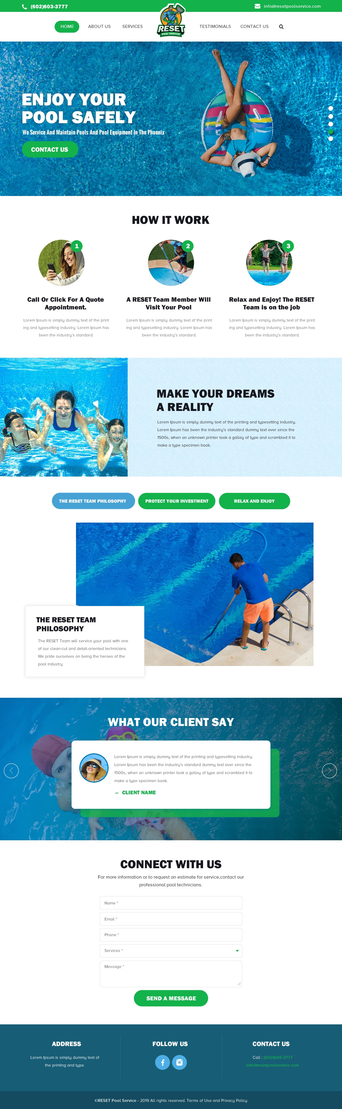 Reset Pool Service Website Design animation branding design graphic design illustration logo motion graphics ui website